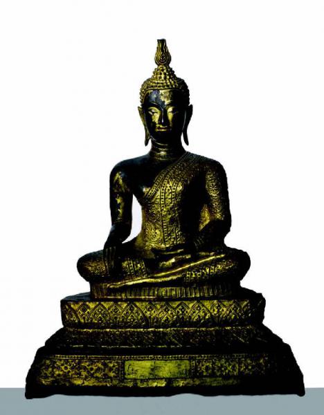 Buddha seduto sul trono di loto, nel gesto della testimonianza