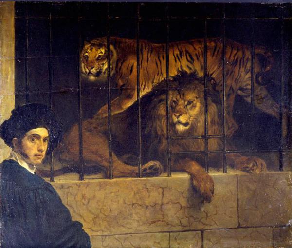 Autoritratto di Francesco Hayez con tigre e leone