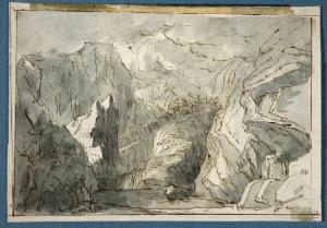 Scena raffigurante un paesaggio montano con lago per Guglielmo Tell