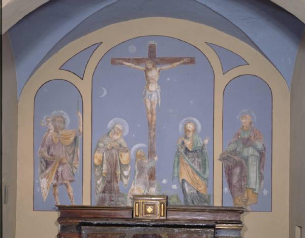Crocifisso, Madonna, S. Giovanni, Maddalena, con i SS. Giacomo e Cristoforo