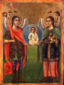 Angeli sorreggenti un tondo con Cristo Bambino Benedicente