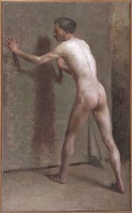 Uomo nudo appoggiato ad un muro