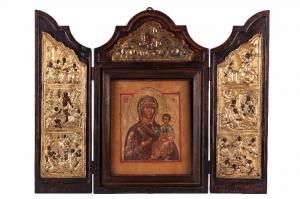 Trittico contemporaneo composto da un'icona della Madre di Dio di Smolensk e da un'icona delle Feste