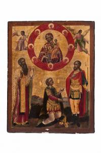 I santi Caralampo, Dimitrij Selounsk e Nikita in venerazione della Madre di Dio del "roveto ardente"