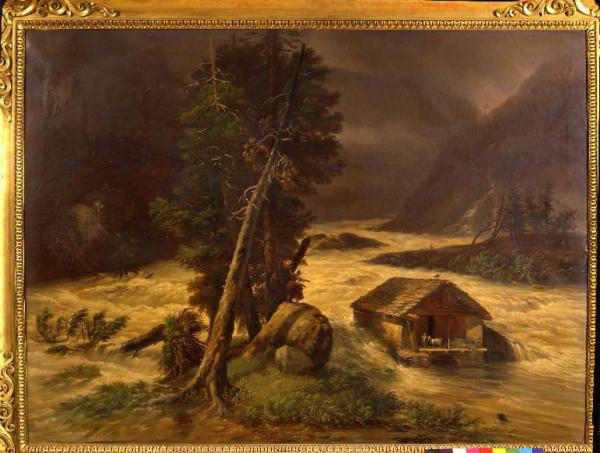 Inondazione in una valle delle Alpi