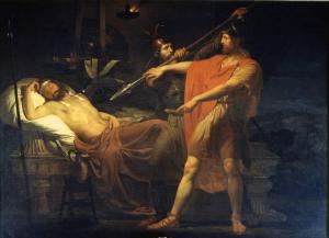 David che trattiene il braccio del compagno Abigail in atto di trafiggere re Saul nel sonno