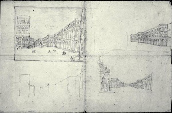 Veduta prospettica della piazza del Duomo a Milano