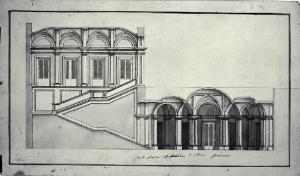 Sezione dello scalone e atrio della Villa Arciducale (Reale) a Monza
