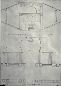 Pianta e prospetto del porticato del piano terra del Palazzo di Brera a Milano