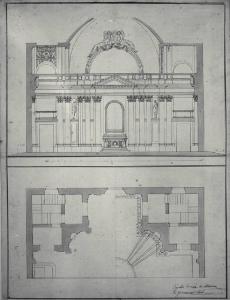 Pianta e prospetto della cappella della Villa Arciducale (Reale) a Monza