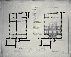 Pianta e proiezione in pianta della decorazione del soffitto per il pianoterra e il salone della Villa Archinto (Pennati) a Monza