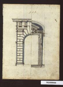 Prospetti di porte del palazzo Farnese a Caprarola e del palazzo dei Conservatori a Roma