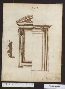 Pianta e prospetto di nicchia nel palazzo dei Conservatori a Roma e finestra