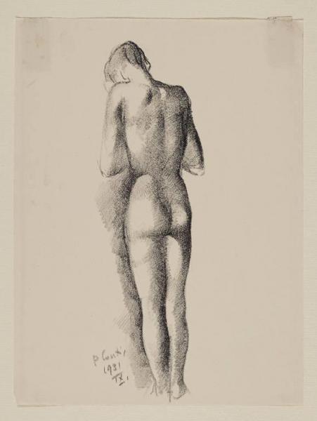 Figura femminile nuda vista da tergo