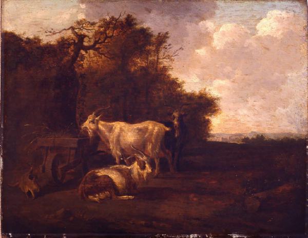 Paesaggio con tre capre
