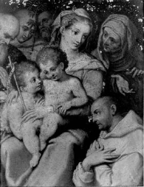 Sacra Famiglia con San Giovannino, Sant'Anna, San Brunone (?) e devoti certosini