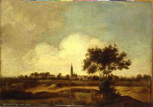 Paesaggio olandese con una citta' sullo sfondo (Schangen?)