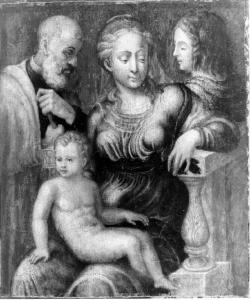 Madonna col Bambino in trono, San Giuseppe e figura di giovane