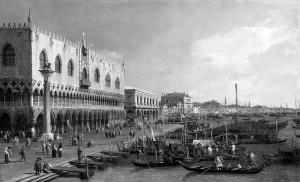 Il molo verso la riva degli Schiavoni con la colonna di San Marco