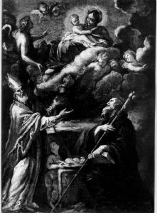 Madonna col Bambino, angeli, santo vescovo e santo monaco