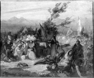 Bozzetto per "I Milanesi accolgono e soccorrono gli emigranti della città di Tortona, scacciati da Federico Barbarossa....(15 aprile 1555)