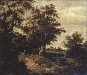 Paesaggio con alberi e cavaliere