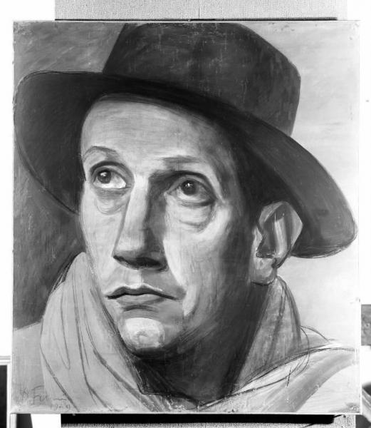 Ritratto del pittore Daniele Marchetti con cappello e sciarpa