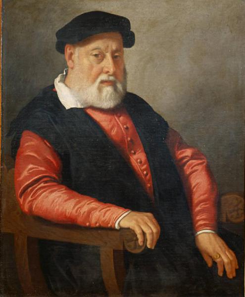 Ritratto di uomo anziano seduto con berretta