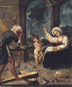Gesù fanciullo nella bottega di San Giuseppe con la Madonna
