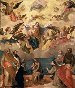 Madonna in gloria con San Pietro, San Benedetto da Norcia, San Giovanni Battista, San Paolo, Santa Caterina d'Alessandria, angeli musicanti e donatori