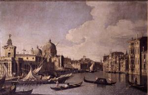 Veduta dell'ingresso al Canal Grande con la Dogana e la chiesa della Salute a Venezia