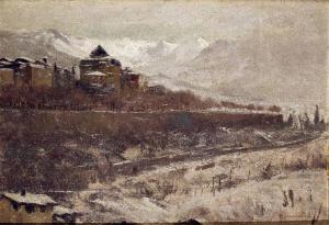 Veduta di Bergamo Alta sotto la neve