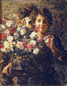 Ritratto di donna con vaso di fiori