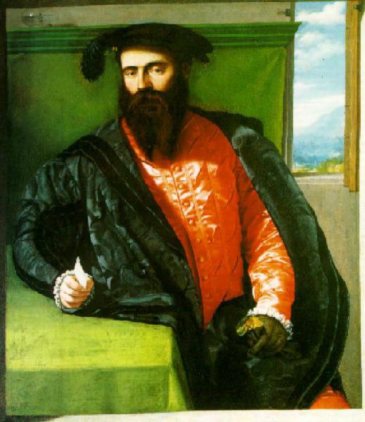 Ritratto di giovane uomo con barba e copricapo piumato