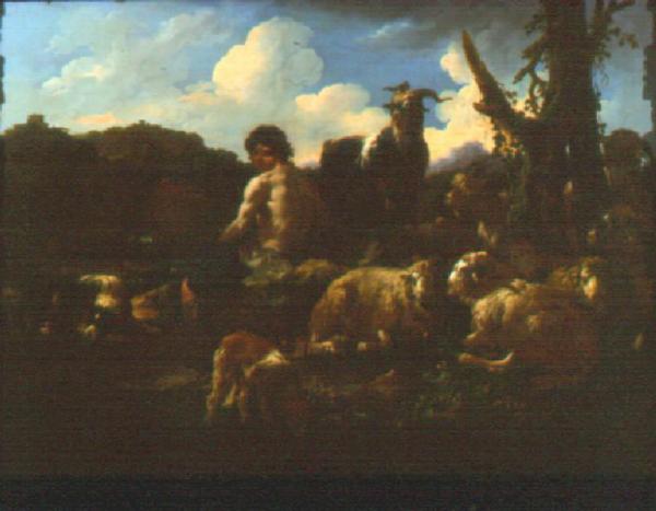 Figura di pastore con pecore e capre