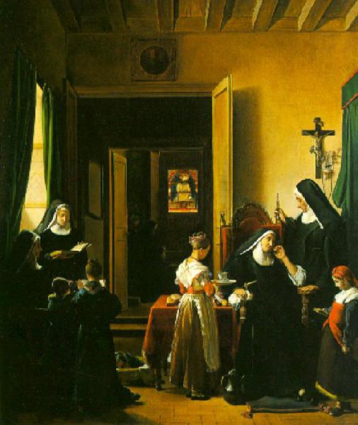 Religieuse malade recevant des soins das sans couvent, (La suora malata che riceve delle cure nel suo convento)