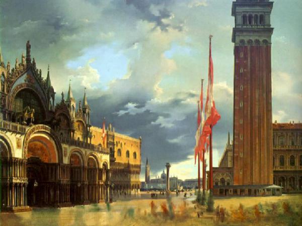 Veduta di piazza San Marco a Venezia dopo un temporale