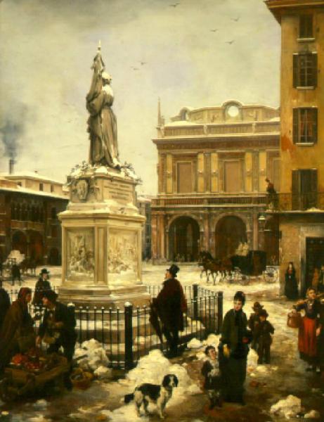 Veduta di piazza della Loggia con la neve