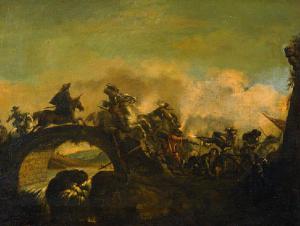 Battaglia tra fanti e cavalieri presso un ponte