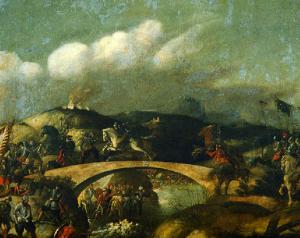 Battaglia di soldati presso un ponte