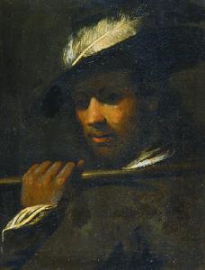 Figura maschile con berretto piumato