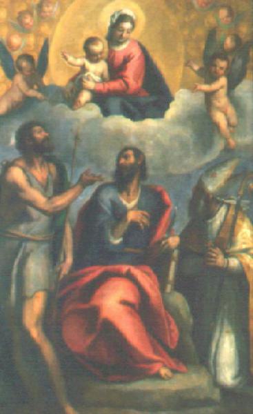 Madonna in gloria con Gesù Bambino, San Giovanni Battista, San Bartolomeo e un Vescovo