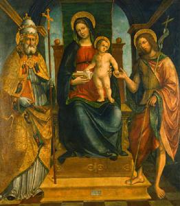 Madonna in trono con Gesù Bambino fra San Giovanni Battista e San Gregorio Magno (?)