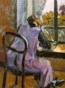 Figura femminile che legge davanti ad una finestra