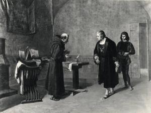 Il conte Giovanni Bolognino Attendolo... visitando nel 1493 frate Bernardino da Feltre nella sua cella tuttora esistente presso le mura, offre una cospicua somma per promuovere l'istituzione del Monte di Pietà in Pavia