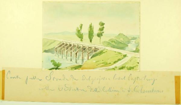 Ponte sulla strada da Belgioioso a Casal Pusterlengo colla veduta della collina di S. Colombano