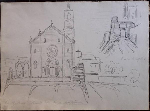 Schizzi della chiesa dei SS. Stefano e Lorenzo a Castiglione Olona e di un arco d'ingresso
