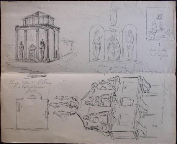 Schizzi della chiesa di Villa a Castiglione Olona e di alcune opere al suo interno