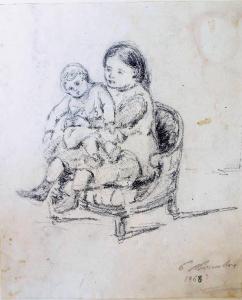 Bambina seduta con in braccio un piccolo