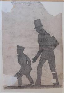 Silhouette di un uomo e un bambino che camminano